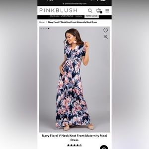 Pinkblush: Navy Floral V Neck Knot Front Maternity Maxi Dress - Small